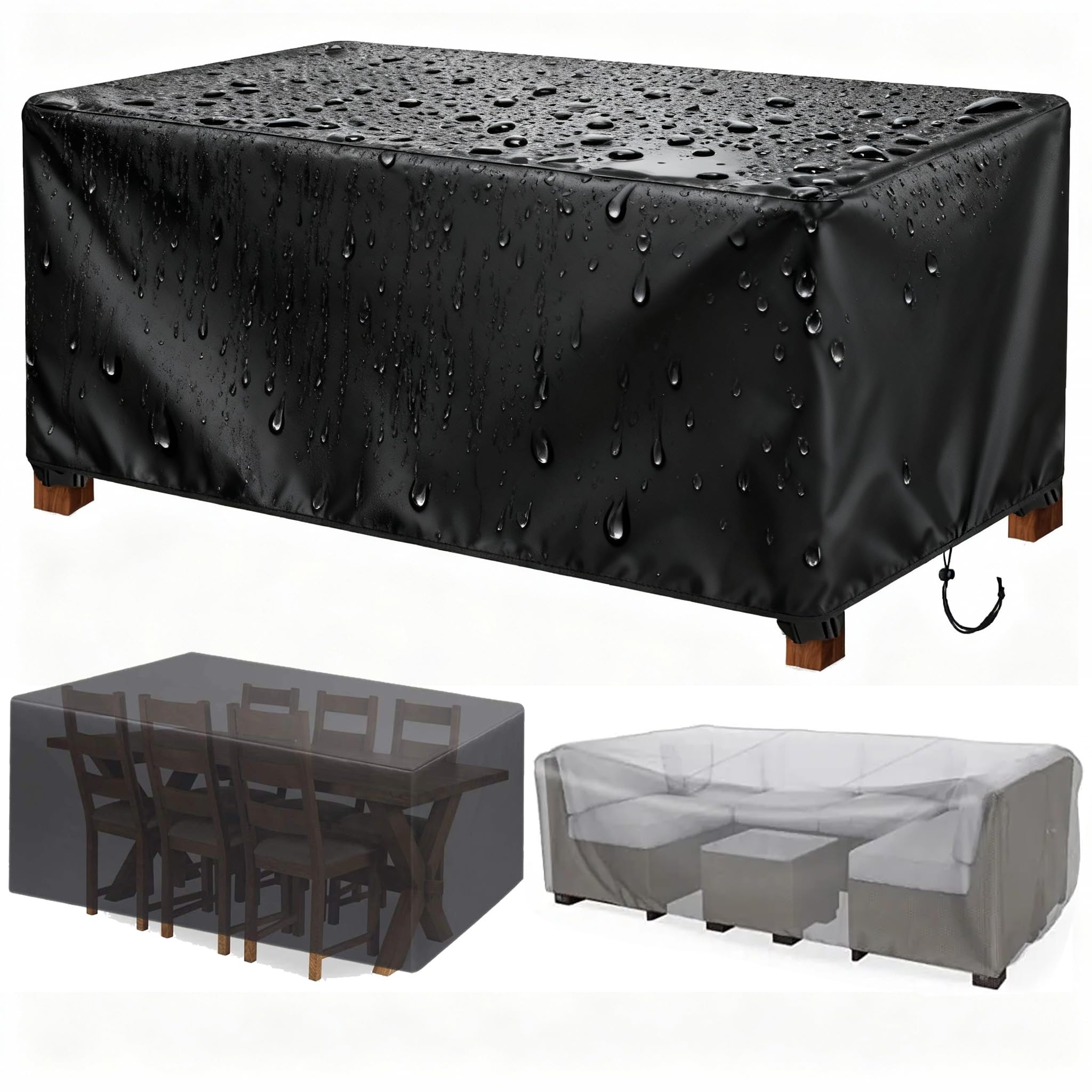Exterieur Housse de Protection Salon de Jardin Rectangulaire Housse Table de Jardin 260x135x65cm/Longueur x Largeur x Hauteur Coupe Vent 420D Oxford Tissu Imperméable Bache de Protection Exterieur