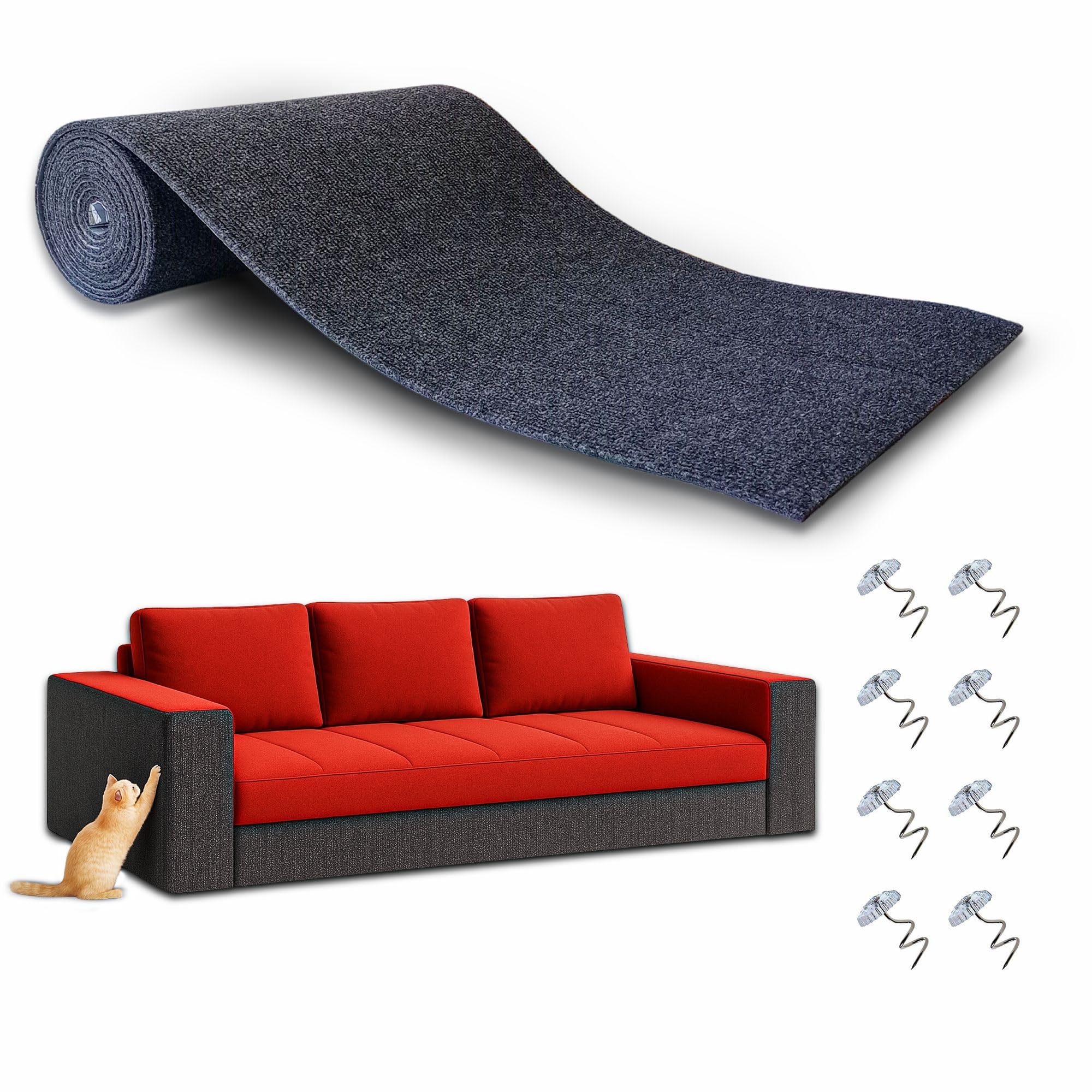 300cm x 40cm Rascador Gato + Pines de fijación. Alfombra rascador para Gatos con Autoadhesivo. Protector Sofa Gatos arañazo. Rascador Gatos Sofa (Gris). Ideal para Sofás, Paredes y Muebles DIY.