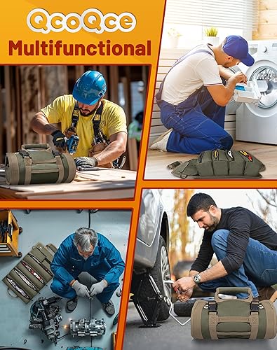 Miniatura 7 de QcoQce Rollo de herramientas Oxford resistente, bolsa de herramientas resistente al agua y duradera con 6 bolsillos, organizador de herramientas