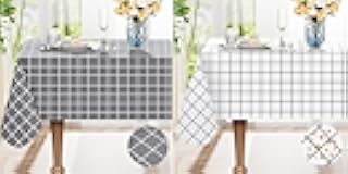 Spotjoy Rectangle Table Cloth, Wipeable Plastic Plaid Tablecloths, Waterproof Vinyl Table Cover with Flannel Backing for Dining, Picnic, Indoor and Outdoor (60