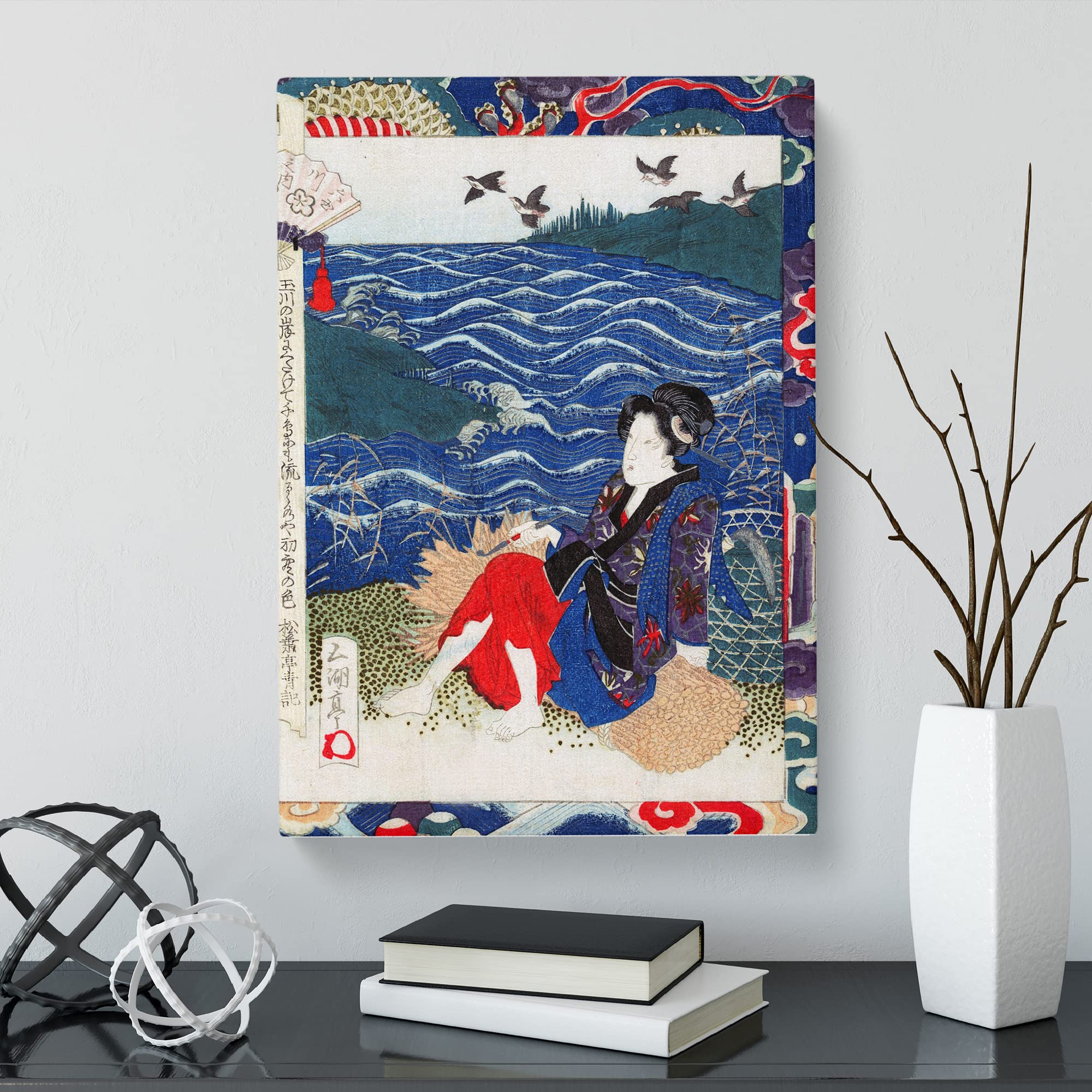 Lady With A Pipe By Yashima Gakutei Canvas Print, Mixed, 25L x 50W cm - Image 3