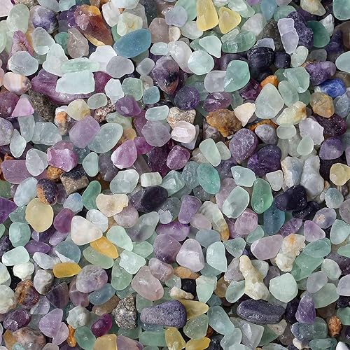 1 libra de cristal de fluorita, grava pulida, piedras pulidas en forma irregular, chips de cristal a granel, piedras preciosas naturales, relleno de