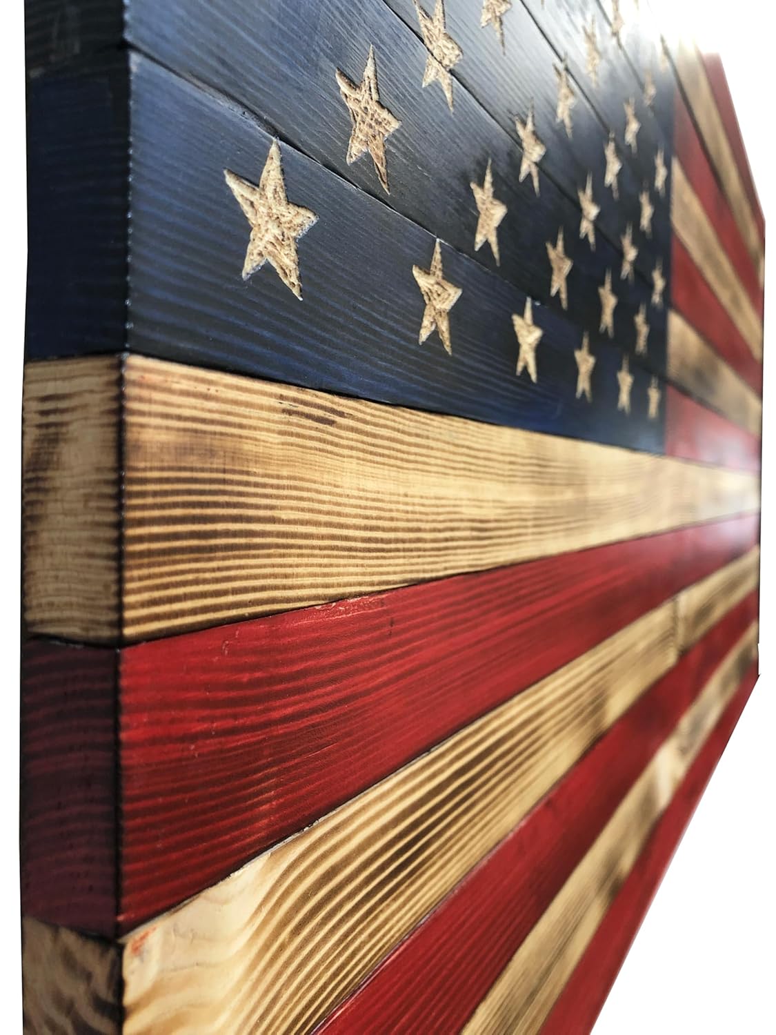 Bad Beard Woodworks Handcarved Wood American Flag Wall Art Décor | LARGE, X-LARGE, or JUMBO | Rustic Handmade, Wooden Flag, Wood Art, Wall Art