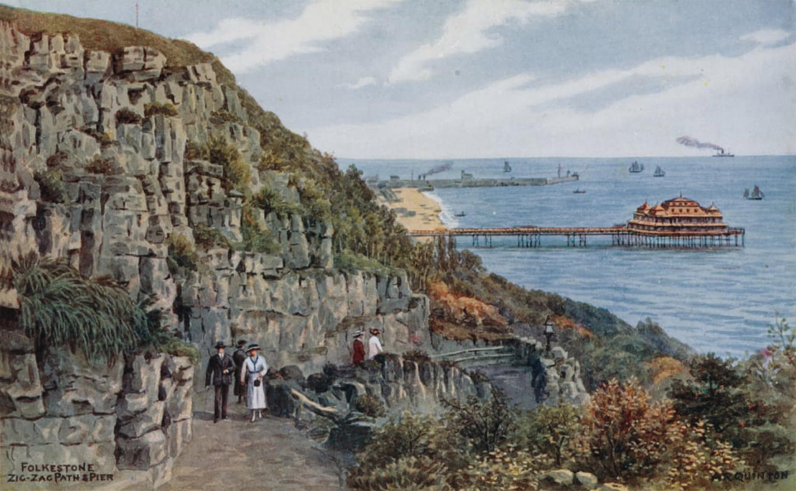 ARTXLXXBN Famous Painting Canvas Artwork Graffiti Print Folkestone Zig Zag Path and Pier by Alfred Robert Quinton Portrait Canvas Image for Home Decor 60x90cm
