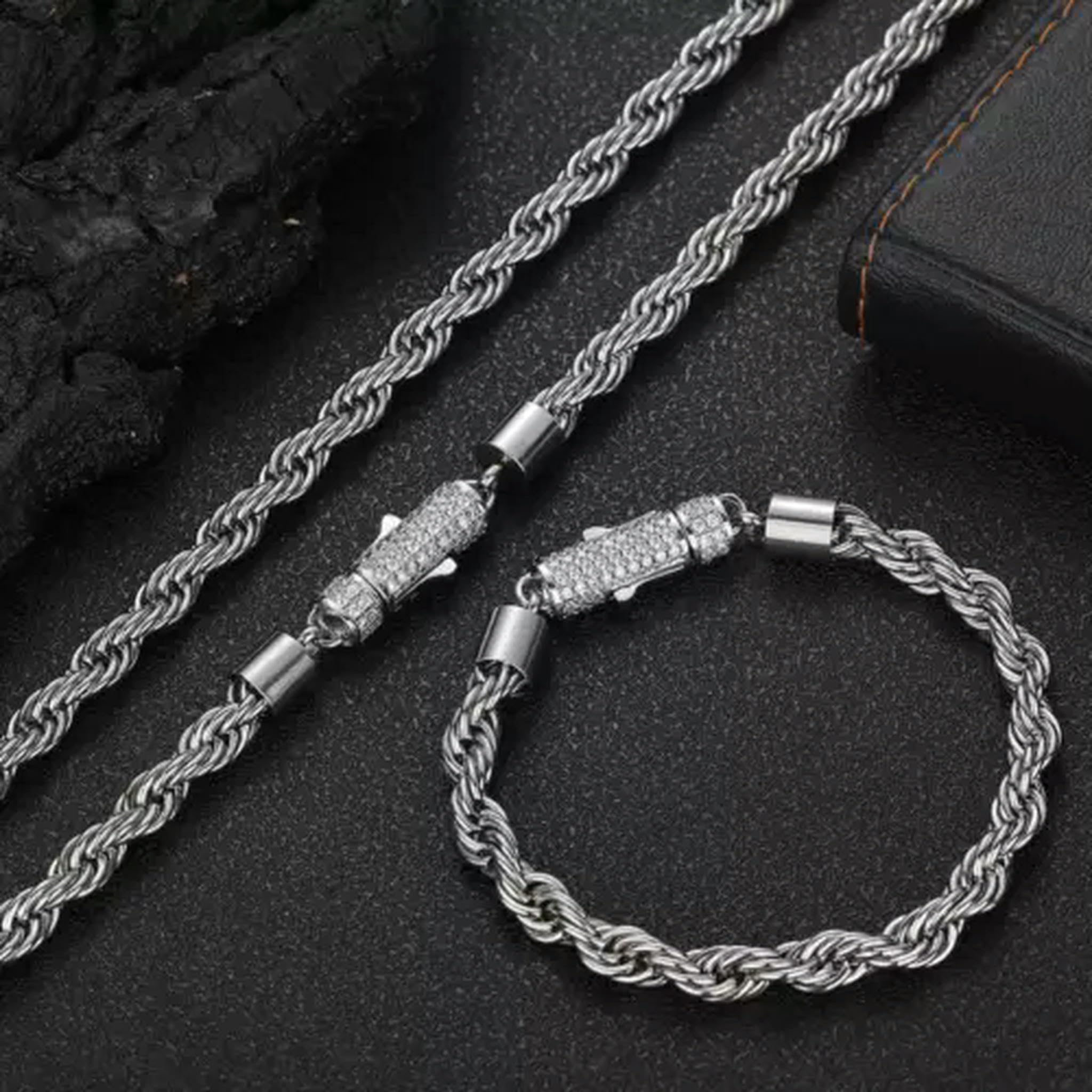 Hot 18K Gold Edelstahl Seil Kette Herren Halskette Armband
