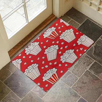 Popcorn Pattern Indoor Door Mat for Entryway, 17x29.5 Inch, Fun Movie Night Theme Floor Doormat for Home Decor, Non-Slip Rug Mat for Living Room, Kitchen, Bedroom, Gifts for Cinema Lovers
