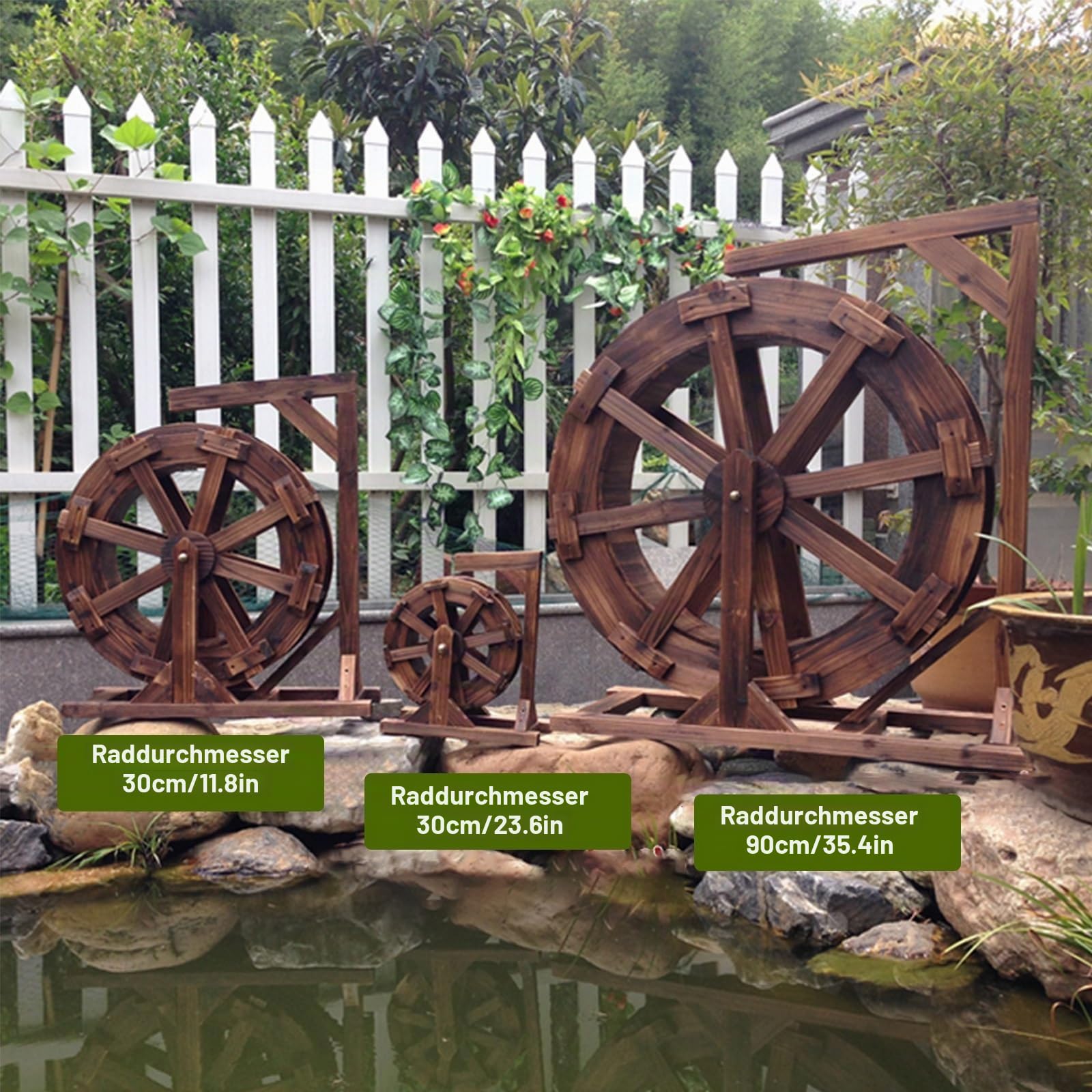 Garten Wasserbrunnen, Wasserfall-Brunnen, Gartenterrasse Teich, Wasserrad Brunnen, Holz-Wasserrad Mit Halterung, Chinesische Feng Shui-Szene, Wasserspiel Für Teich Oder Gartendekoration