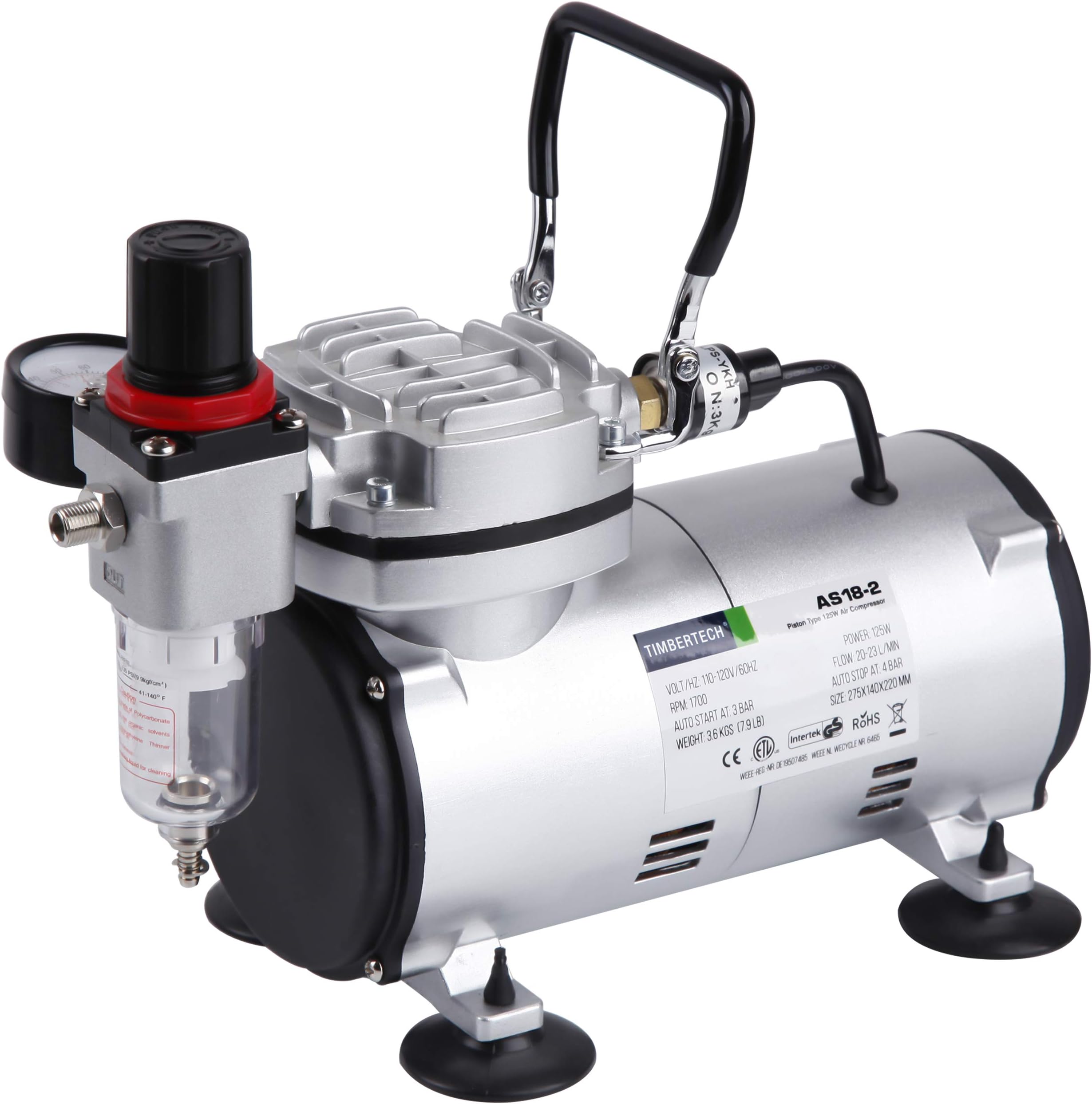 Airbrush Compressor AS18-2, Basic Mini Compressor, 4 Bar/Auto Stop for Hobby Paint Body Tattoo Cake Decoration Model Painting Automotive Graphic Make-up