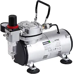 TIMBERTECH Compressor de aerógrafo AS18-2, mini compressor básico, 4 bar/parada automática para pintura de hobby tatuagem corporal decoração de bolo pintura modelo de maquiagem gráfica automotiva