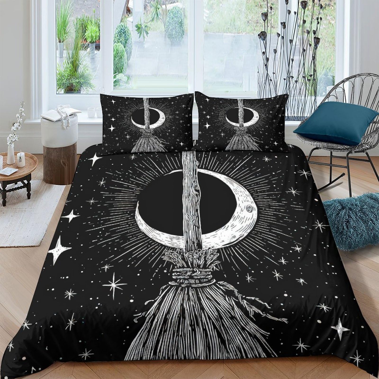 Housse de couette 3D balai de sorcière anti-acarien 220x240 linge de lit style magie nocturne