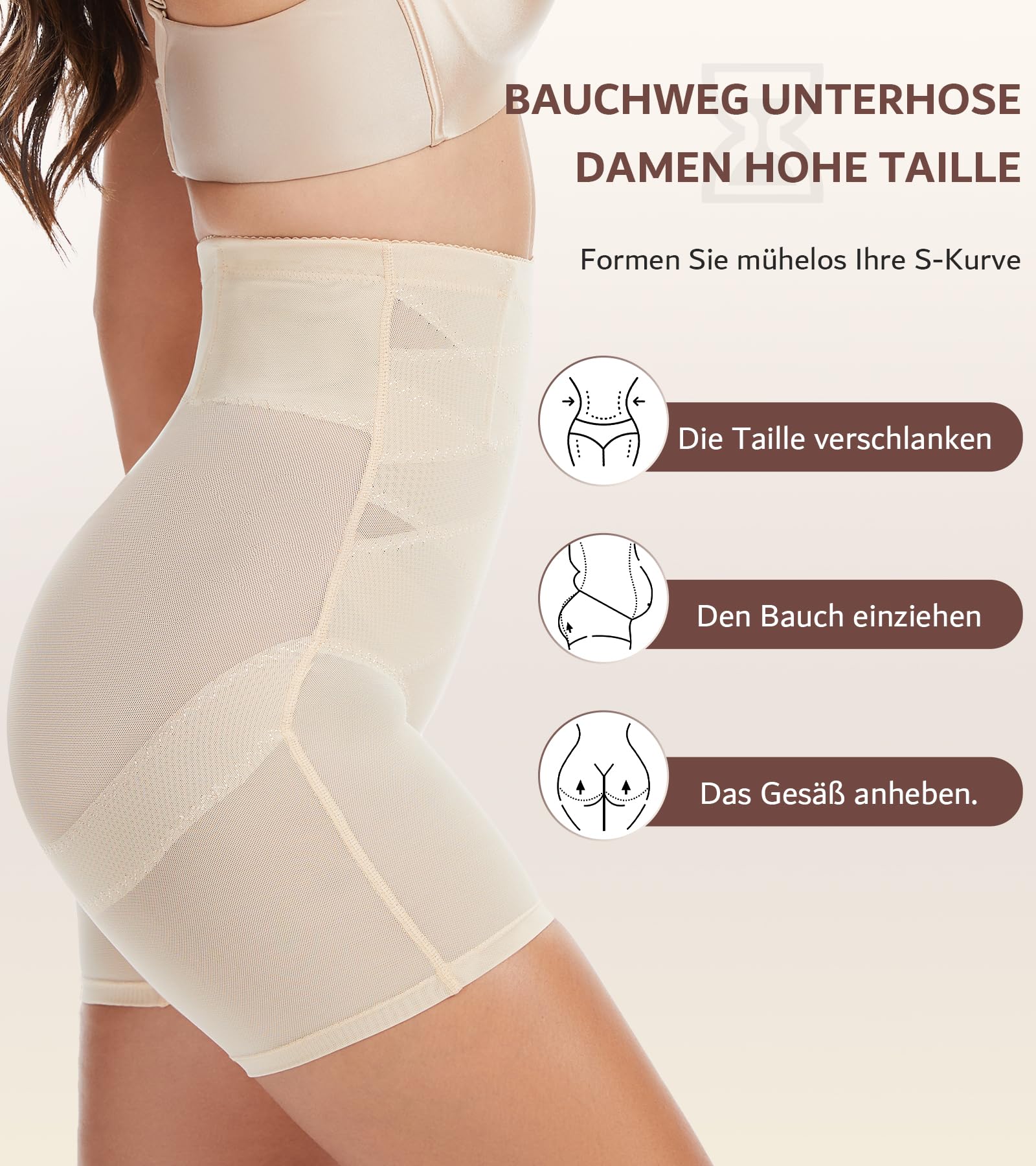 sellto Bauchweg Unterhose Damen Hohe Taille Doppelschichtige Druckunterstützung für Bauchkontrolle ShapewearKomfortabel Atmungsaktive Shapeing Unterwäsche Miederpants