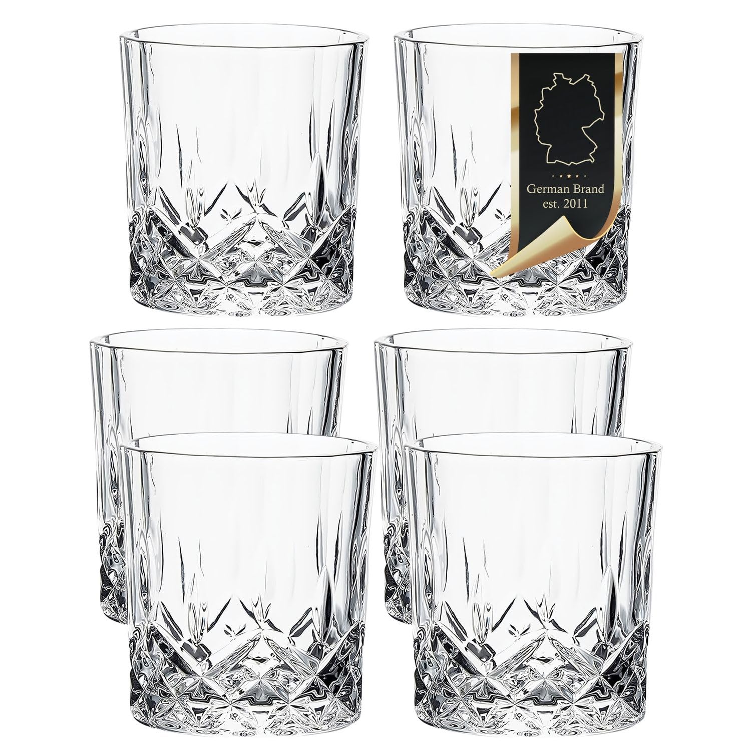 INTIRILIFE Whisky Glasses Set of 6 in Crystal Clear 'Clasic' - 200ml - Crystal Water Glasses 6 Pack Crystal Glass, Drinking Glass Lead-Free Dishwasher Safe, Whiskey Glass for Cocktail Gin Rum Water