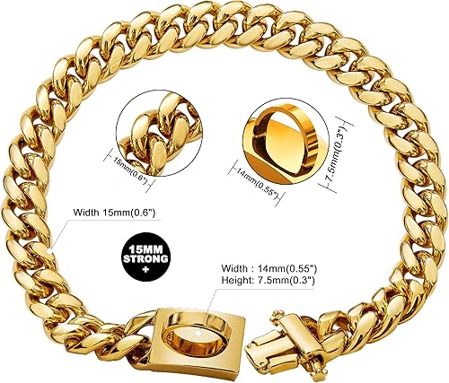 Miniatura 2 de Collar de cadena de oro para perro, cadena de metal para caminar con diseño de hebilla segura, eslabones cubanos de 18 quilates, resistente a la