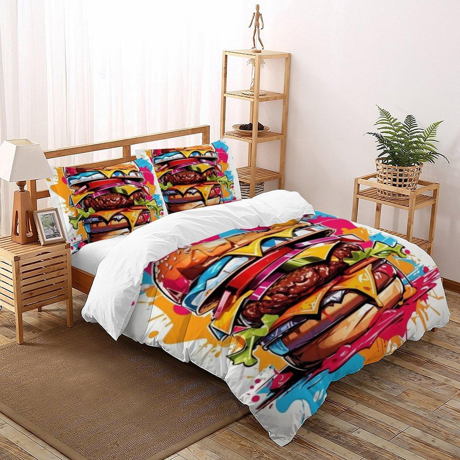 Housse de couette Hamburger 3D en microfibre pour chambre de garçon ado dynamique 200x200