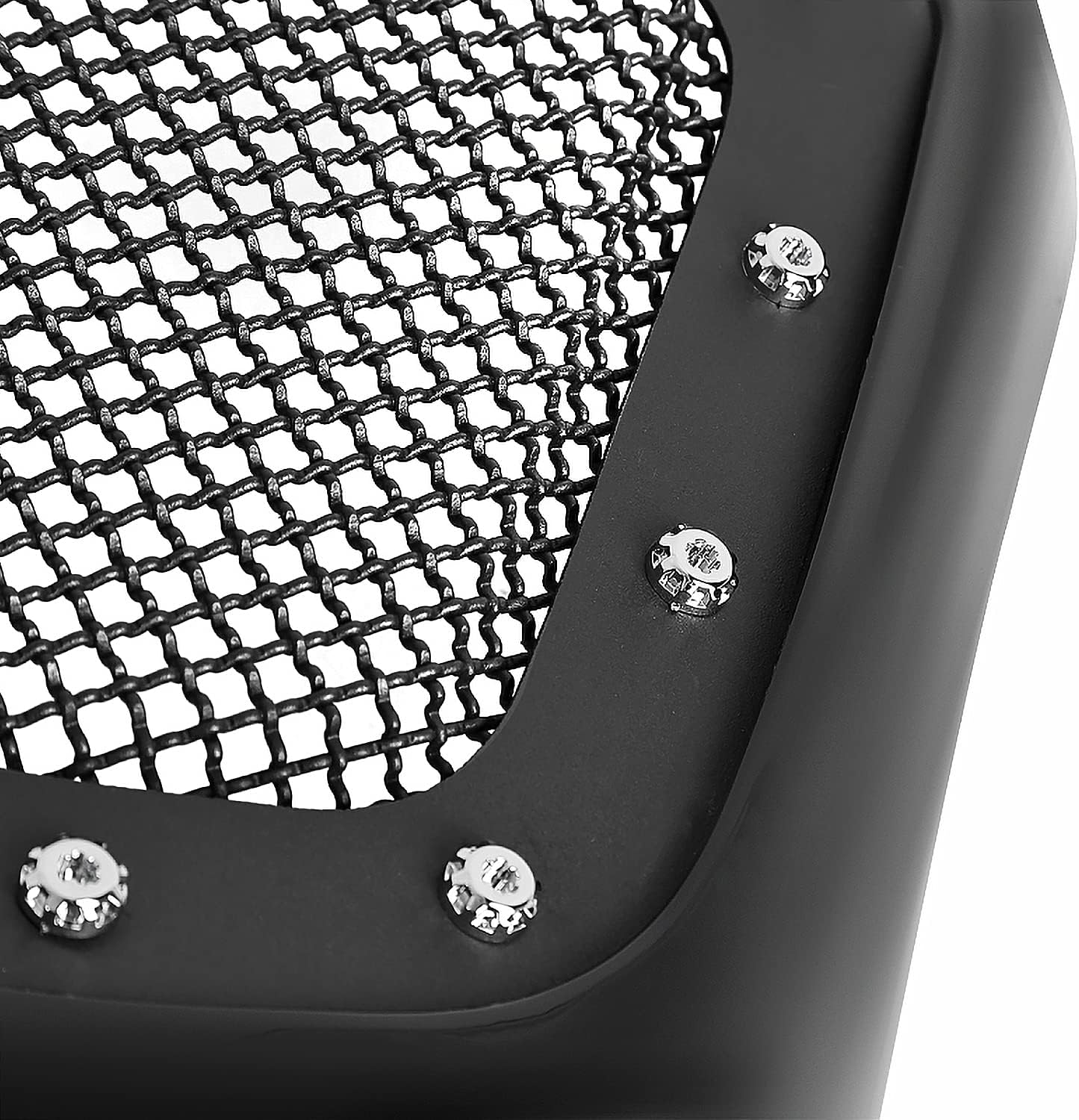 Spec-D Tuning Glossy Black Stainless Steel Rivet Mesh Front Hood Grille Compatible with 1999-2004 Ford F250 F350 F450 Super Duty 2000-2004 Excursion
