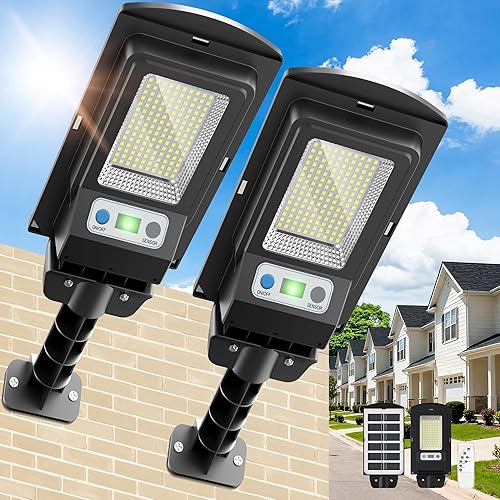 Luces solares para exteriores, IP66 impermeable con sensor de movimiento, luz de calle solar, luz de inundación LED de 6500 K del atardecer al