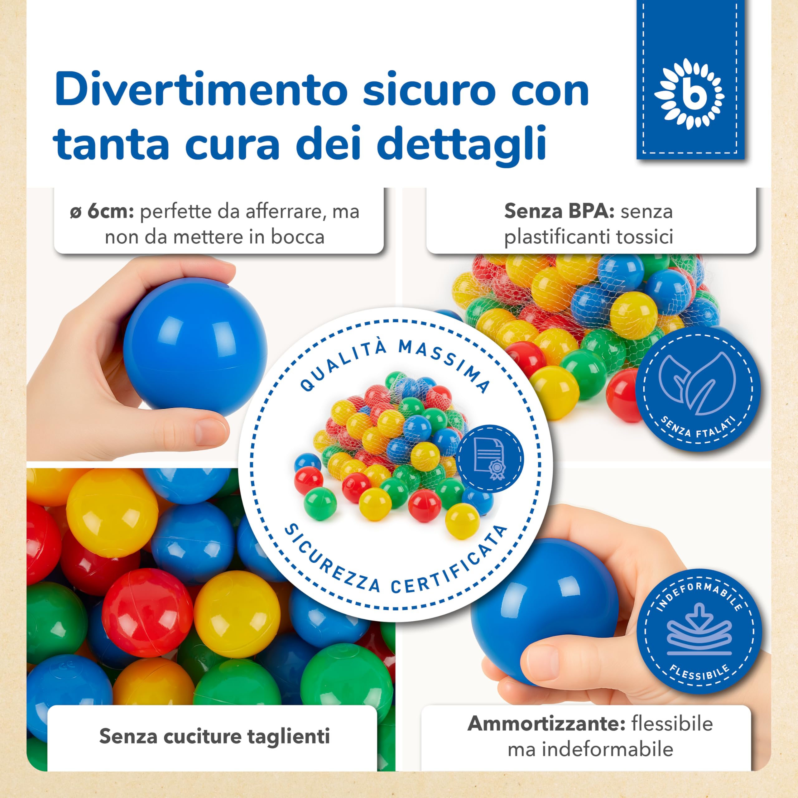 Bieco 22000510, 100 palline colorate, circa 6 cm