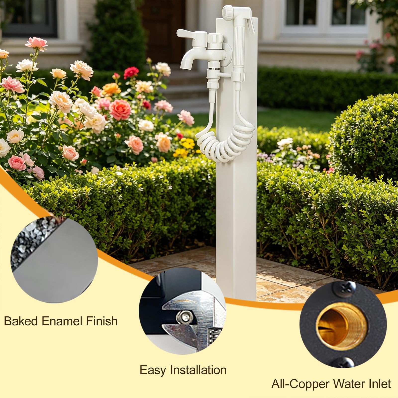 Columna de Agua Cuadrada Independiente para jardín Vertical Exterior con Soporte para Manguera Grifo 2 en 1 y Pistola rociadora Fuente de Agua Decorativa para riego (6 * 6 * 60 cm / 2 4 * 2 4 * 23 6