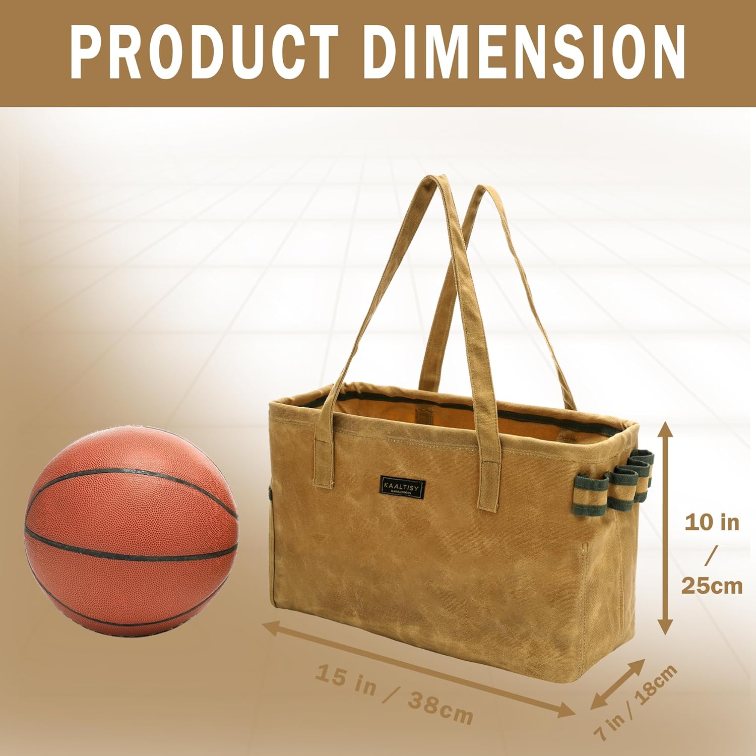 Open Top Tool Bag, Heavy Duty 16oz Waxed Canvas Tool Bag with Inside Pockets & Sturdy Handles - for Gardner Carpenter Craftsman - Tool Tote Bag Pouch | 15"Lx7"Wx10"H | Khaki - Image 2