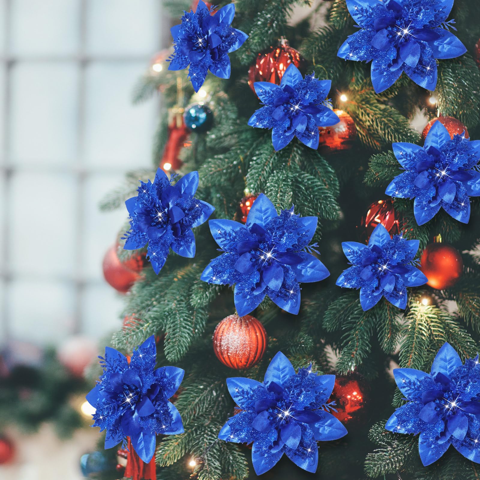 Amazon | Geosarクリスマスグリッター 人工ポインセチア 花 クリスマス