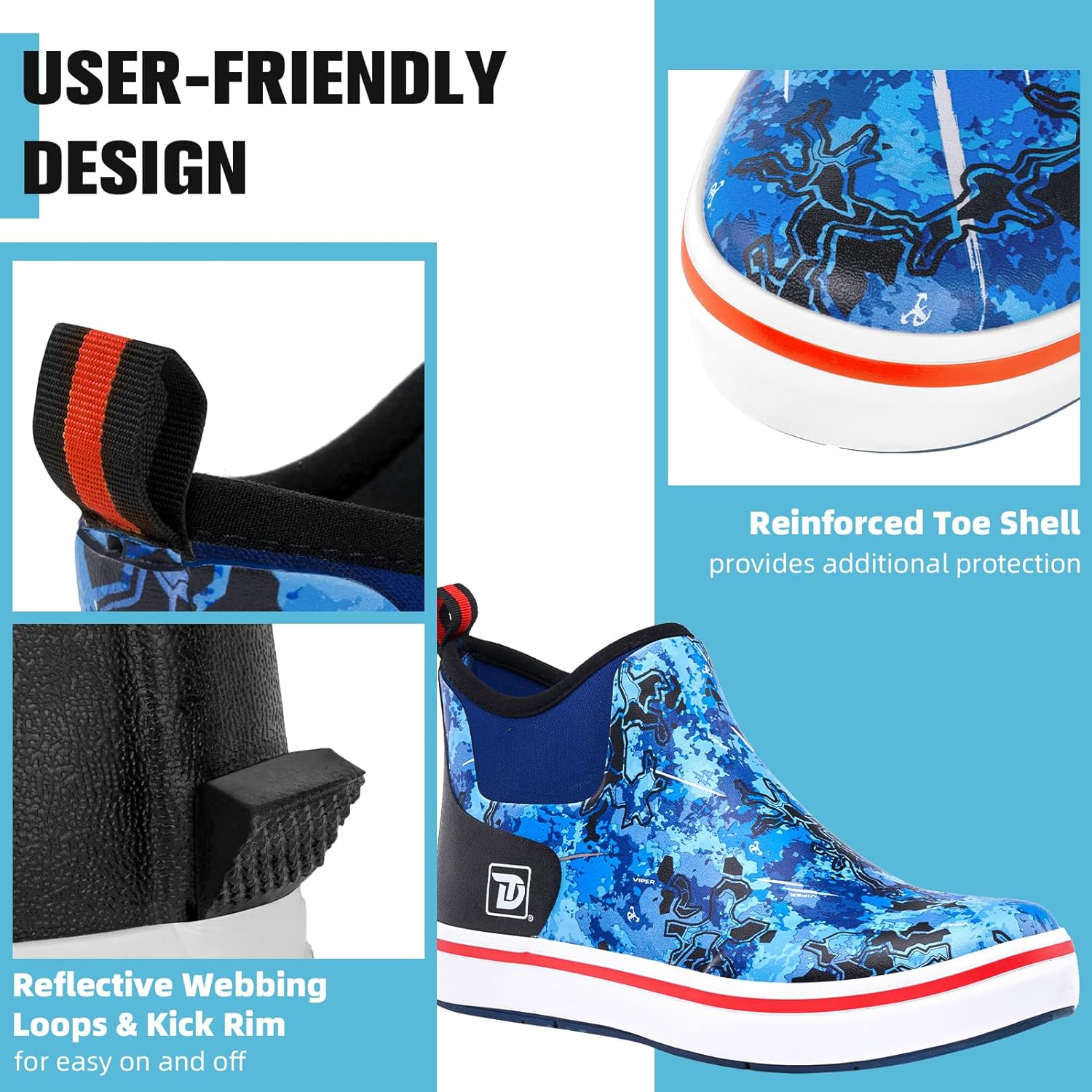 Trudave Mens Deck Boots, Waterproof Rubber Fishing Rain Boots, Anti-slip Short Ankle Shoes for Outdoor Fishing, Boating, Size 5-14 - Image 6