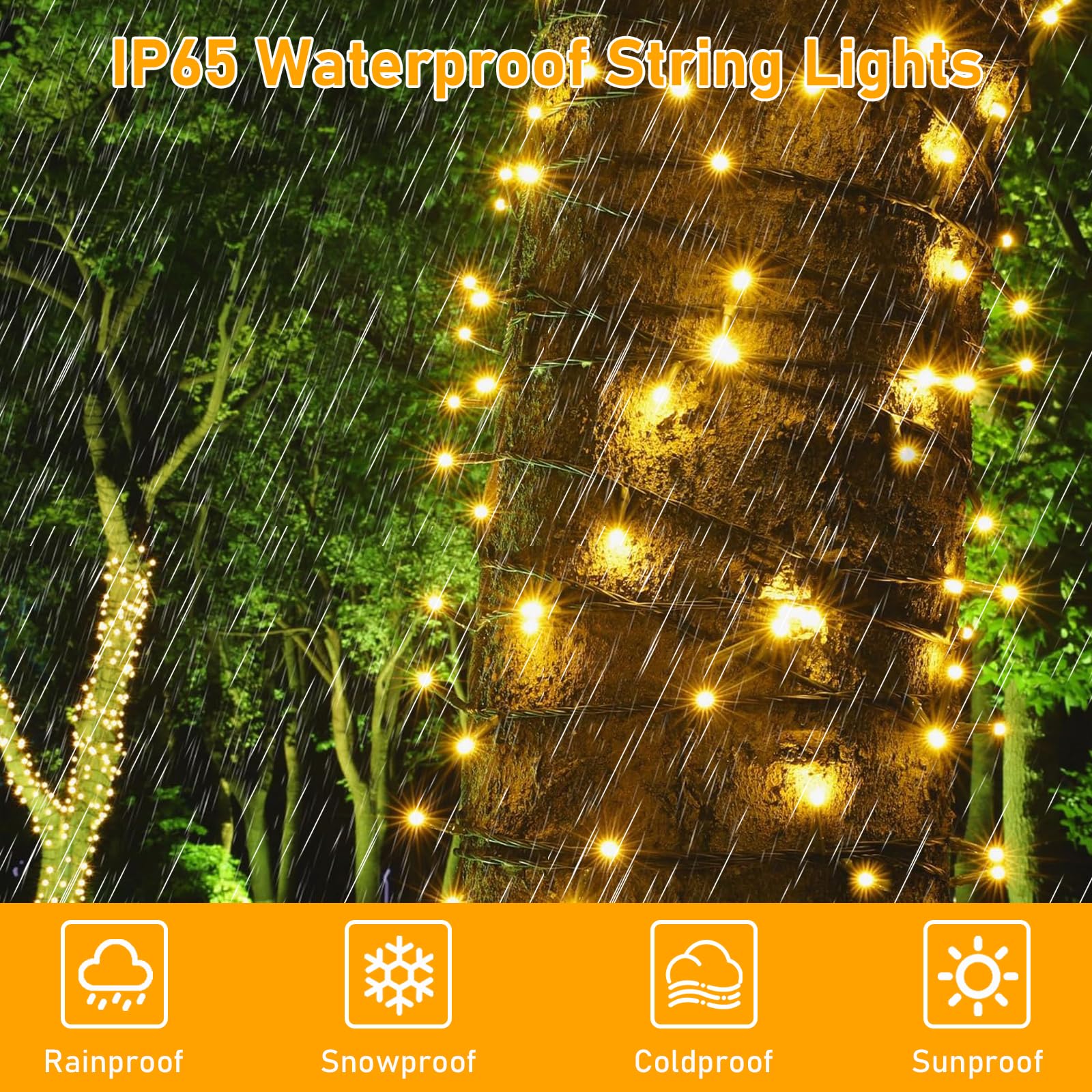 Catena luminosa a batteria, 20 m, 200 LED, per interni ed esterni, con timer