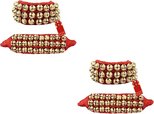 UAPAN Brass Ghungroo Anklets Bells For Women I 3 Line Pad I Red I 2 Pair I Perfect for traditional Indian dance