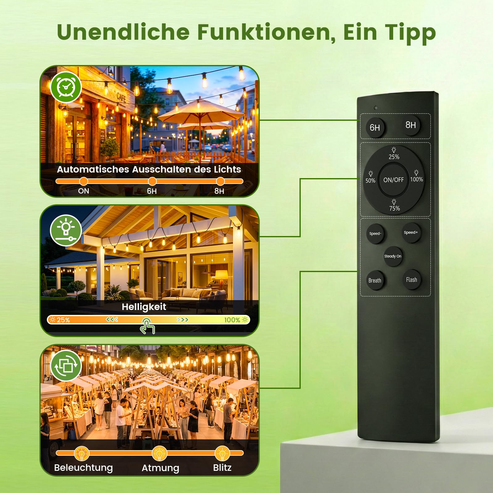 Yuusei Lichterkette Außen Strom, 36M Lichterkette Outdoor mit Fernbedienung, IP45 Wasserdicht, 46+2 ST38 Dimmbar LED-Glühbirnen für Garten Pavillon Balkon Camping Party Hochzeit