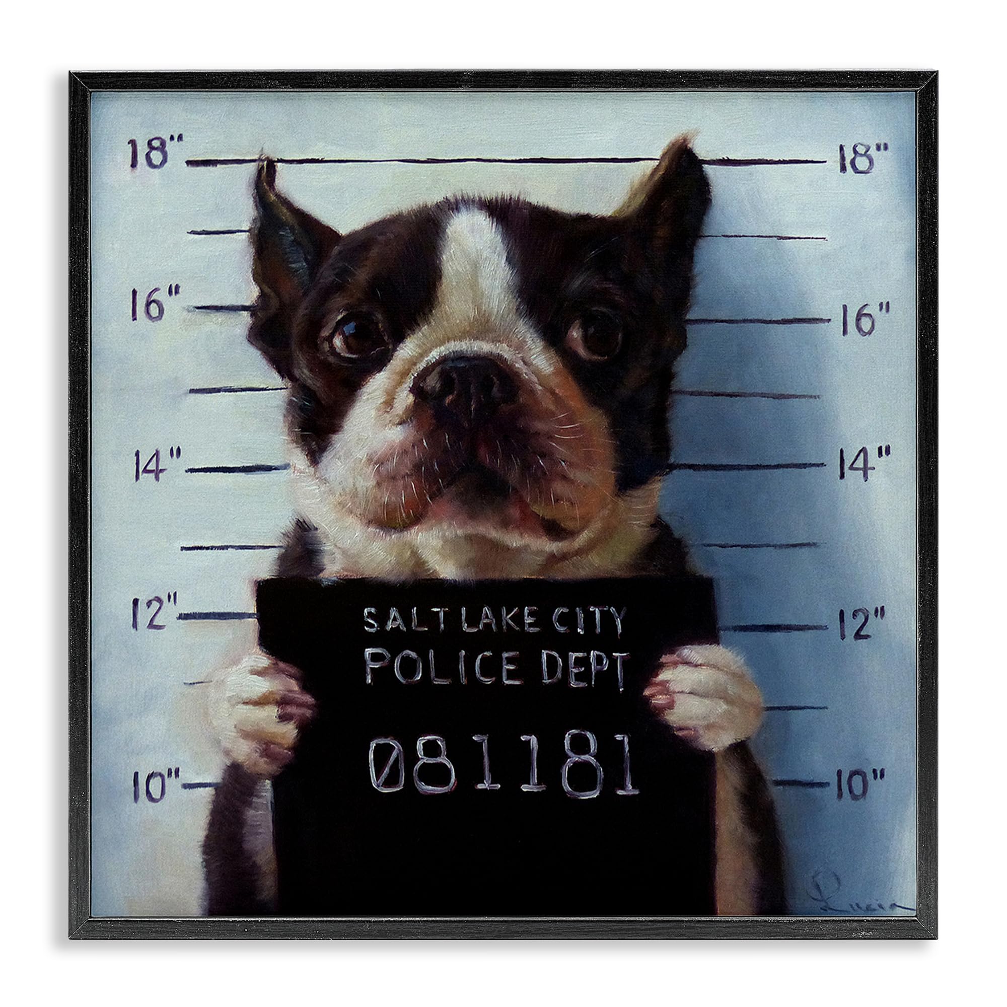 Stupell Industries Funny Boston Terrier Dog Jail Convicted Police, Design by Lucia Heffernan,Blue