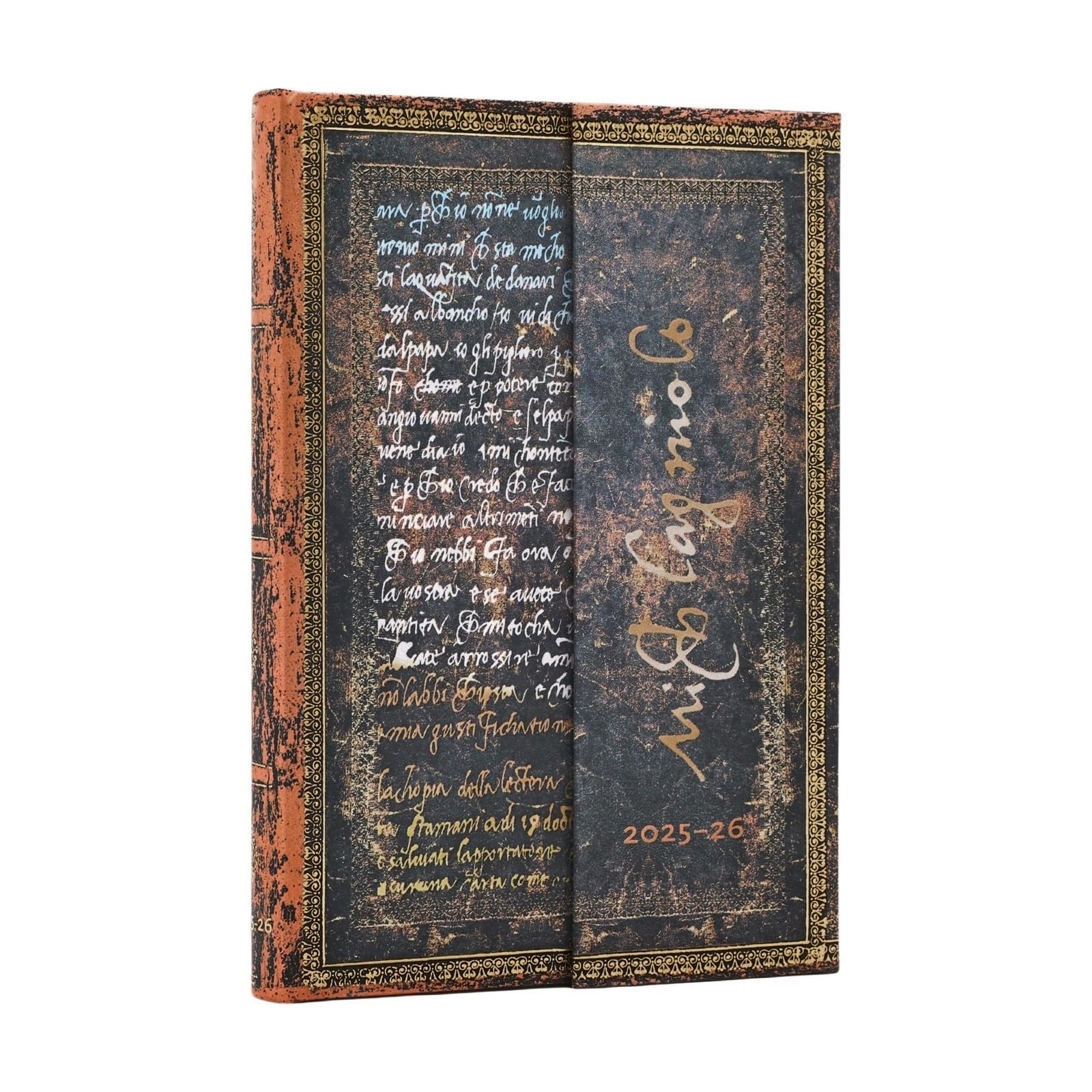 2026 Michelangelo Handwriting (Embellished Manuscripts Collection) Mini 18-month Horizontal Hardcover Flexi Dayplanner 2025-2026 (Wrap Closure): Kalendarz 18-miesięczny