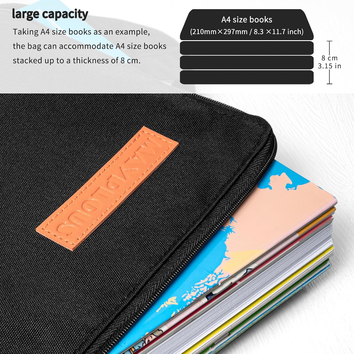 Mayplous A4 Document Bag – Portable File Organizer with Zipper & Handle, Large 37x27 cm Portfolio Folder for Office, School, Business, Travel & Conferences (Crow) image 5