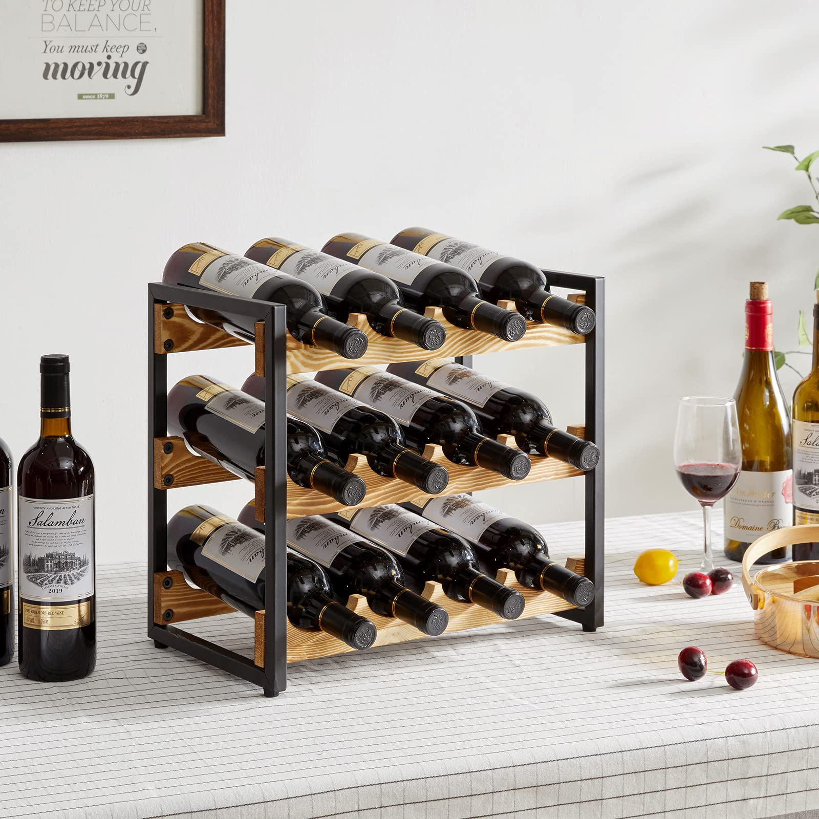IBUYKE Portabottiglie 12 Bottiglie,Cantinette Vino in Legno,TMJ904H | Portabottiglie Vino da Terra Per Ba Cucina Sala Da Pranzo Dispensa Armadio