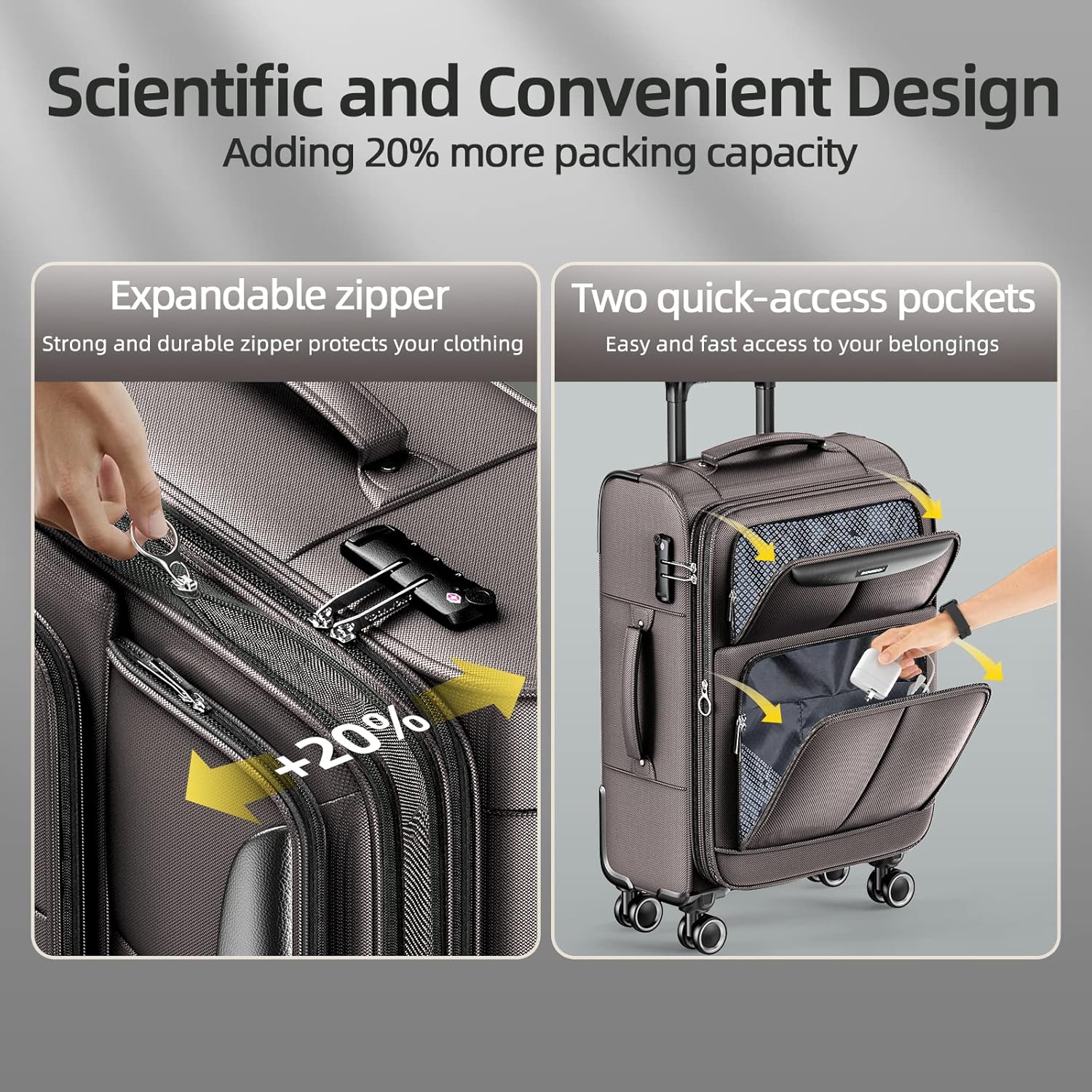 SHOWKOO Luggage Sets 3 Piece Softside Expandable Lightweight Durable Suitcase Sets Double Spinner Wheels TSA Lock Light Coffee (20in/24in/28in) - Image 4