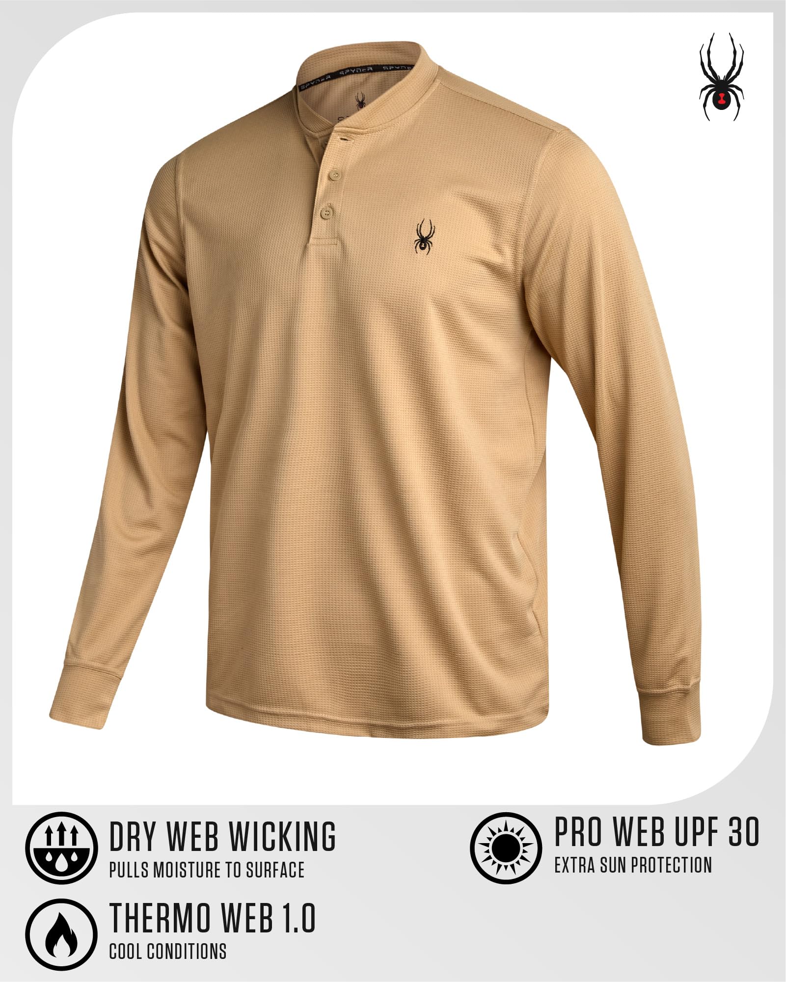 Spyder Męska termiczna koszula z długim rękawem - odprowadzające wilgoć koszule Henley dla mężczyzn z UP 30 Dri Fit koszule z długim rękawem dla mężczyzn