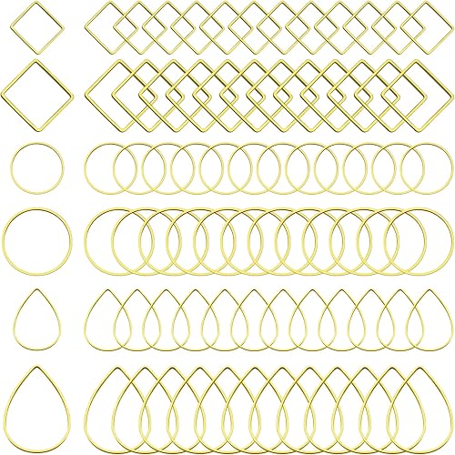 120 aros de aretes para la fabricación de joyas de bricolaje, hipoalergénicos con formas redondas, cuadradas, lágrimas, círculos, marco colgante de
