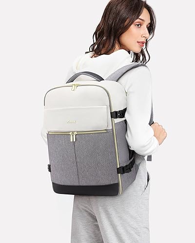 Miniatura 9 de LOVEVOOK Mochila de viaje para mujer, mochila de mano TSA, beige gris, Mochilas de viaje