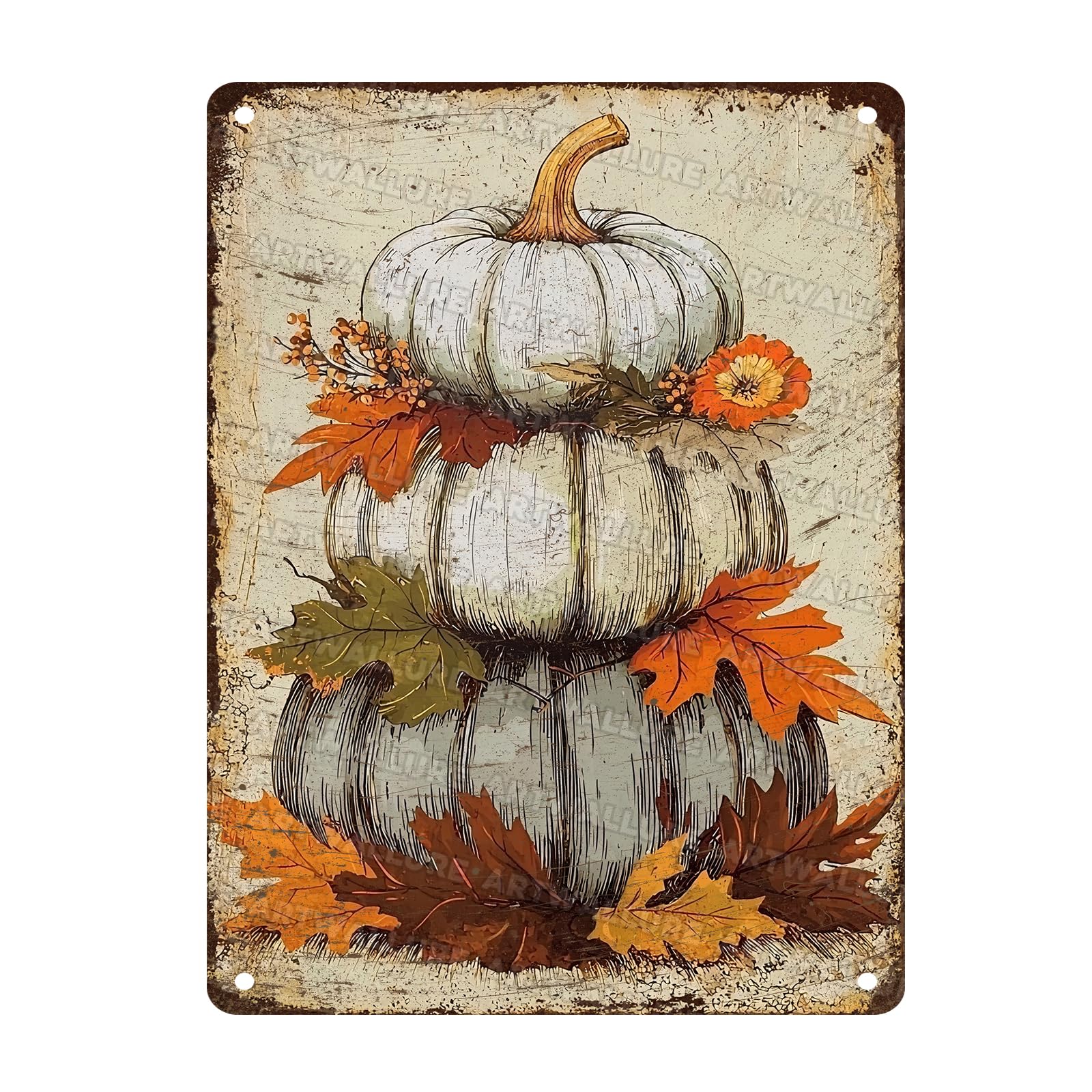 Happy Thanksgiving Day Vintage Pumpkins Tin Sign Thanksgiving Autumn Metal Tin Sign for Pub Club Cafe bar Home Wall Art Decoration Poster 12x16inch