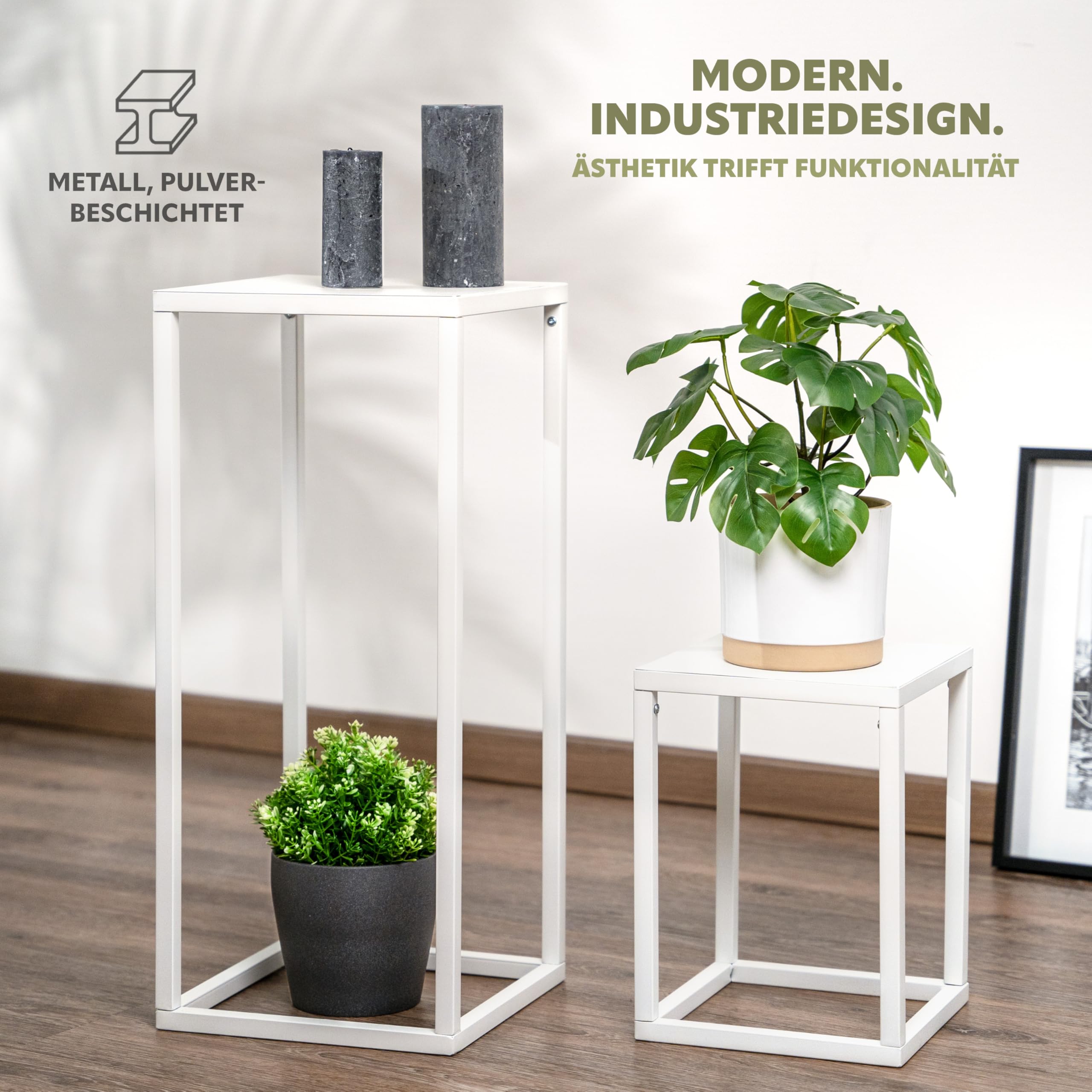 bremermann Blumenhocker 3er-Set, Metall-Pflanzenständer, moderne Blumensäule ideal für Wohnzimmer, Flur und Büro, stabiles Regal für Dekoration und Zimmerpflanzen, aus Metall (Weiß)