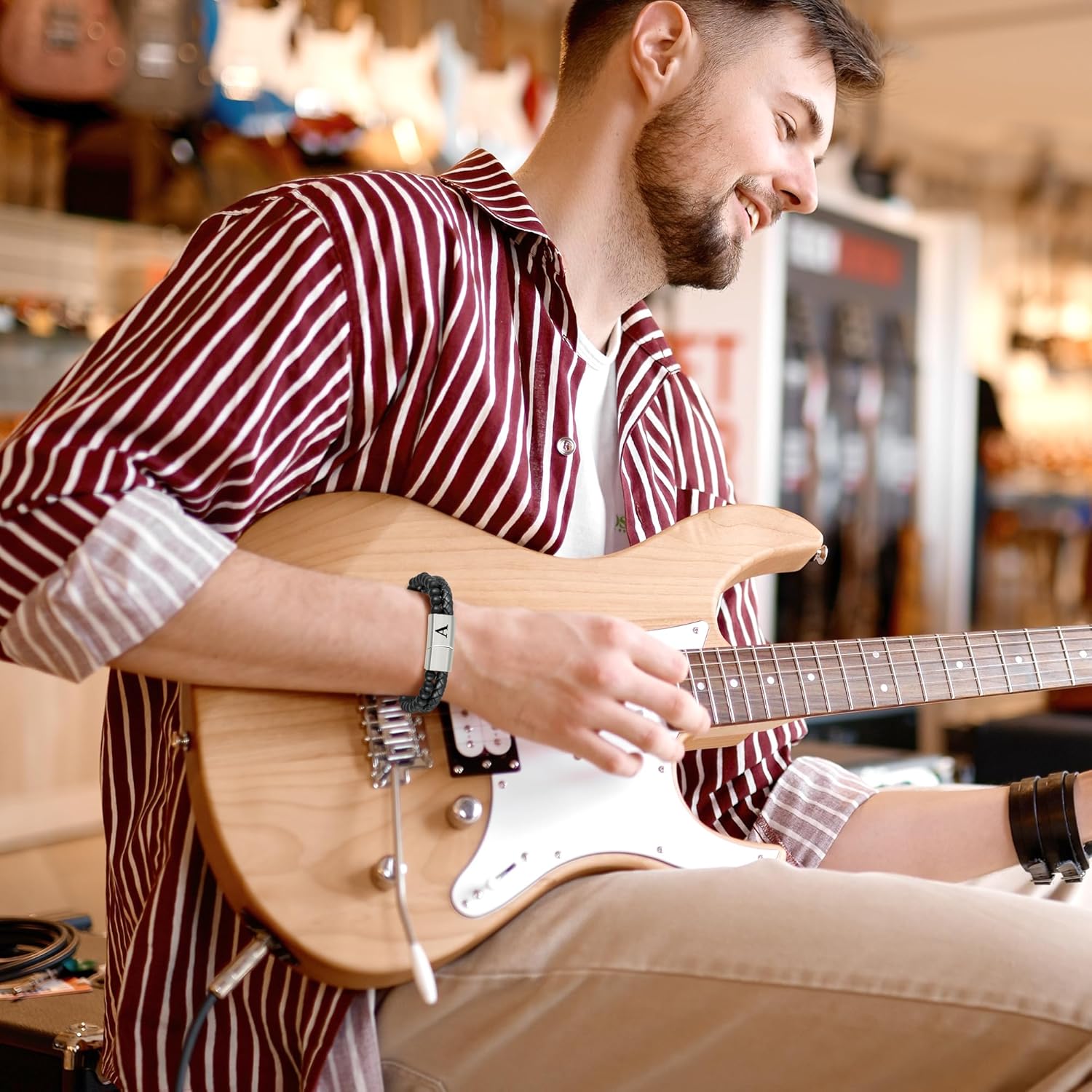 Initial Letter Leather Bracelet for Men, Black Alphabet Leather Bracelet with Clasp, to My Man Bracelet Jewelry Gifts for Dad Husband Brother Boyfriend Son Grandpa - Image 3