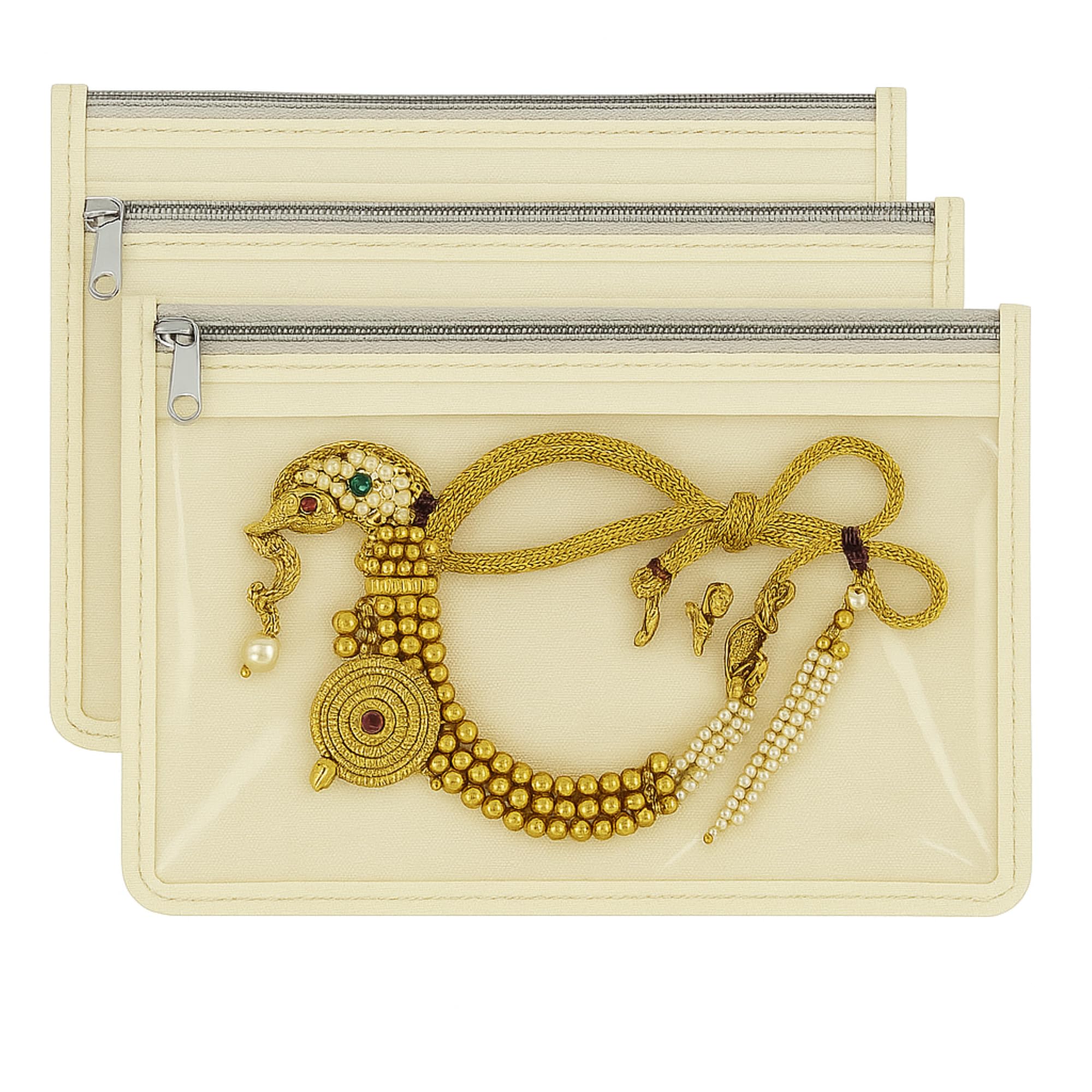 RAAHII Pack of 25 Multipurpose Zip Lock Pouch for Jewellery, Makeup, Travel,Stationery and Storage – Transparent Zipper Organizer Bags for Women, Cosmetics & Accessories (Cream)-image-42