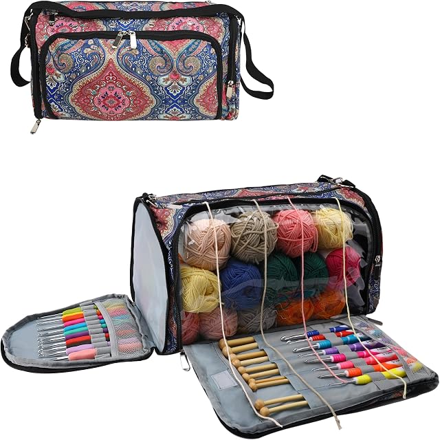 JOZEA Knitting Bag Yarn Bag for Crochet, Yarn Tote Storage Organizer Portable Individual Compartments for Carrying Unfinished Project (Orange)
