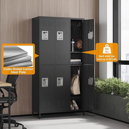 Miniatura 56 de Letaya Taquillas de metal para empleados: armario de almacenamiento de 9 puertas con estantes y gabinete de acero con cerradura para la escuela