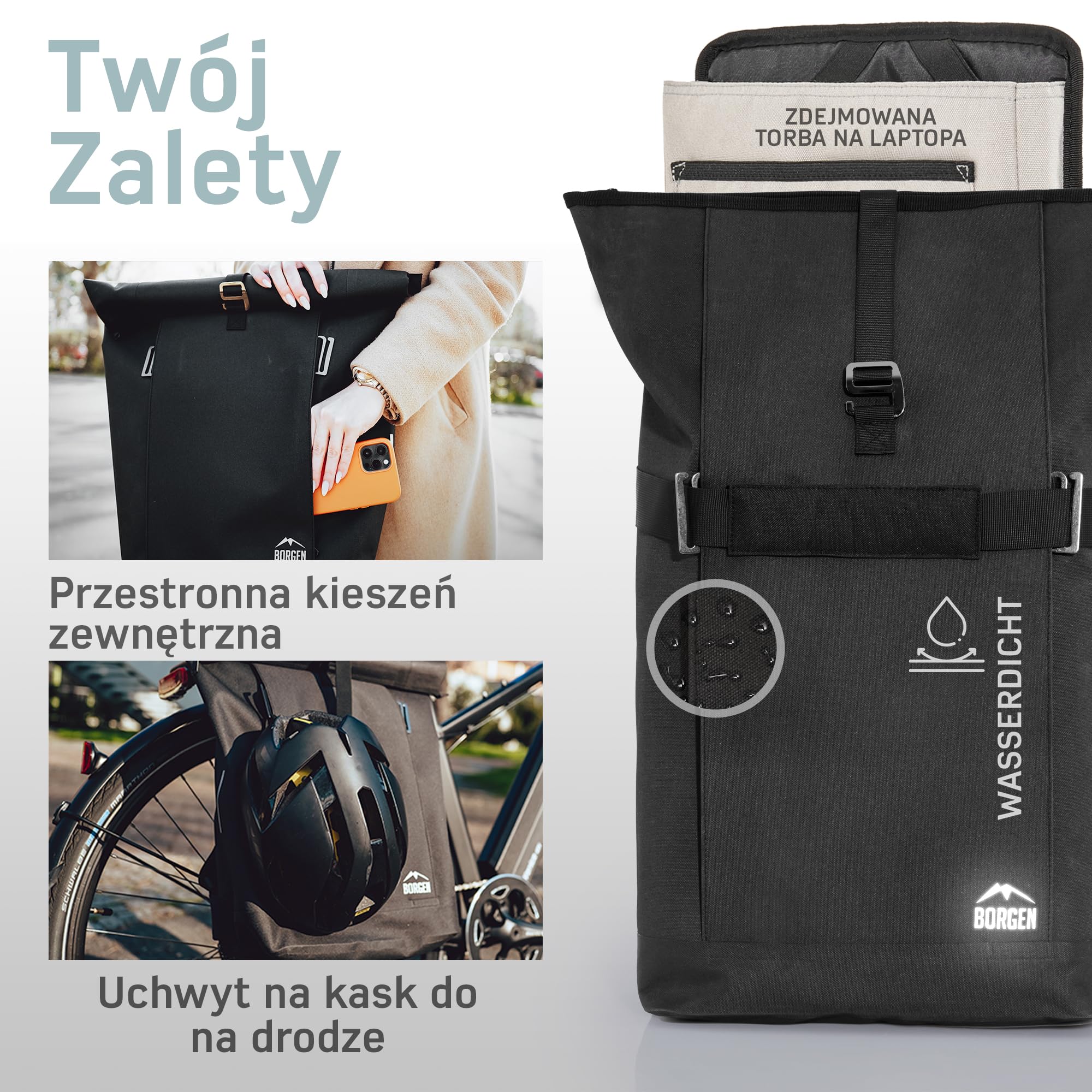 Borgen rower lifestyle torba na bagażnik z odpinaną torbą na laptopa – do wykorzystania jako sakwa, torba rowerowa, torba na ramię, torba na co dzień 28 litrów