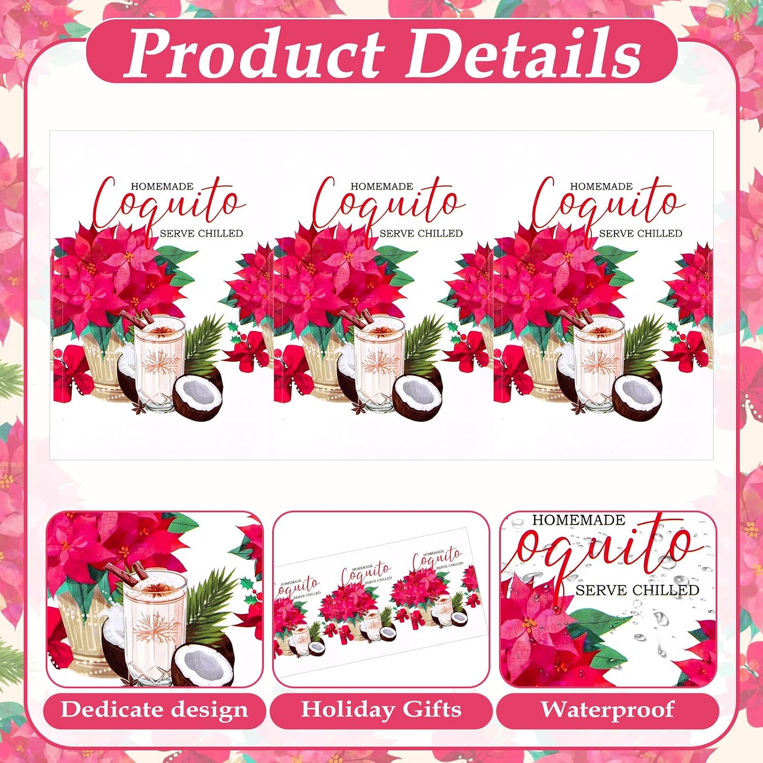 Fulmoon 100 Pcs Coquito Bottle Labels 2.3" Coquito Stickers, Square Flower