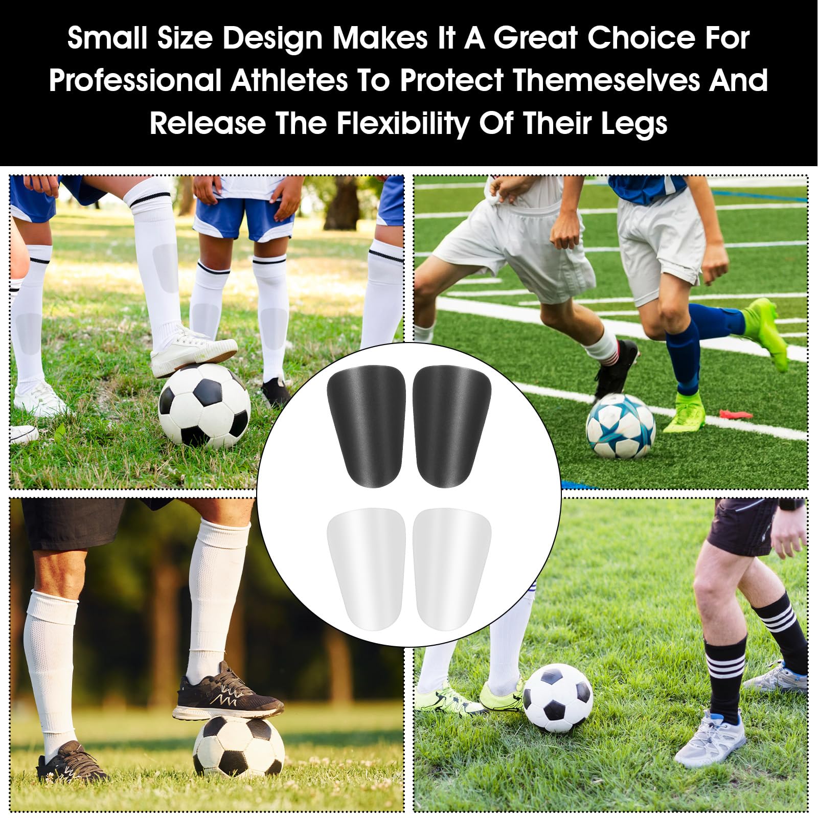2 Pairs Mini Shin Guards Soccer,Ymapinc Soccer Small Shin Guards for Toddler Kids Youth (Age 3-10) or Adults, Ultra Lightweight ABS+EVA Pads, Black & White