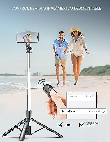 Miniatura 6 de Trípode de teléfono de 71 pulgadas y palo para selfie, trípode extensible todo en uno para teléfono celular con control remoto inalámbrico, soporte