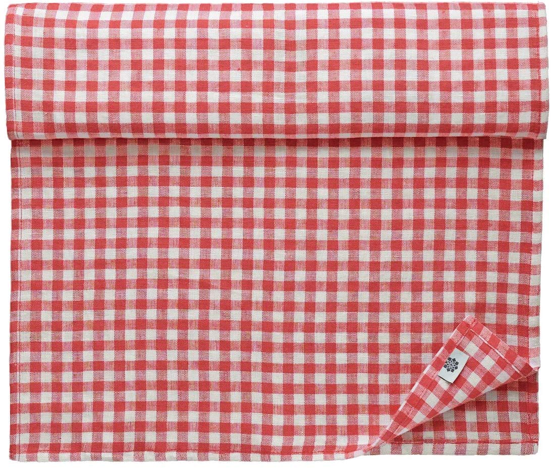 Linen & Cotton Tischläufer Estella - 100% Leinen, Weiß Rot, 40 x 300 | Stoff Tischdekoration Tischwäsche, Kariert Läufer Tisch Esstisch für Küche Haus Landhaus Festival Event Frühling Ostern