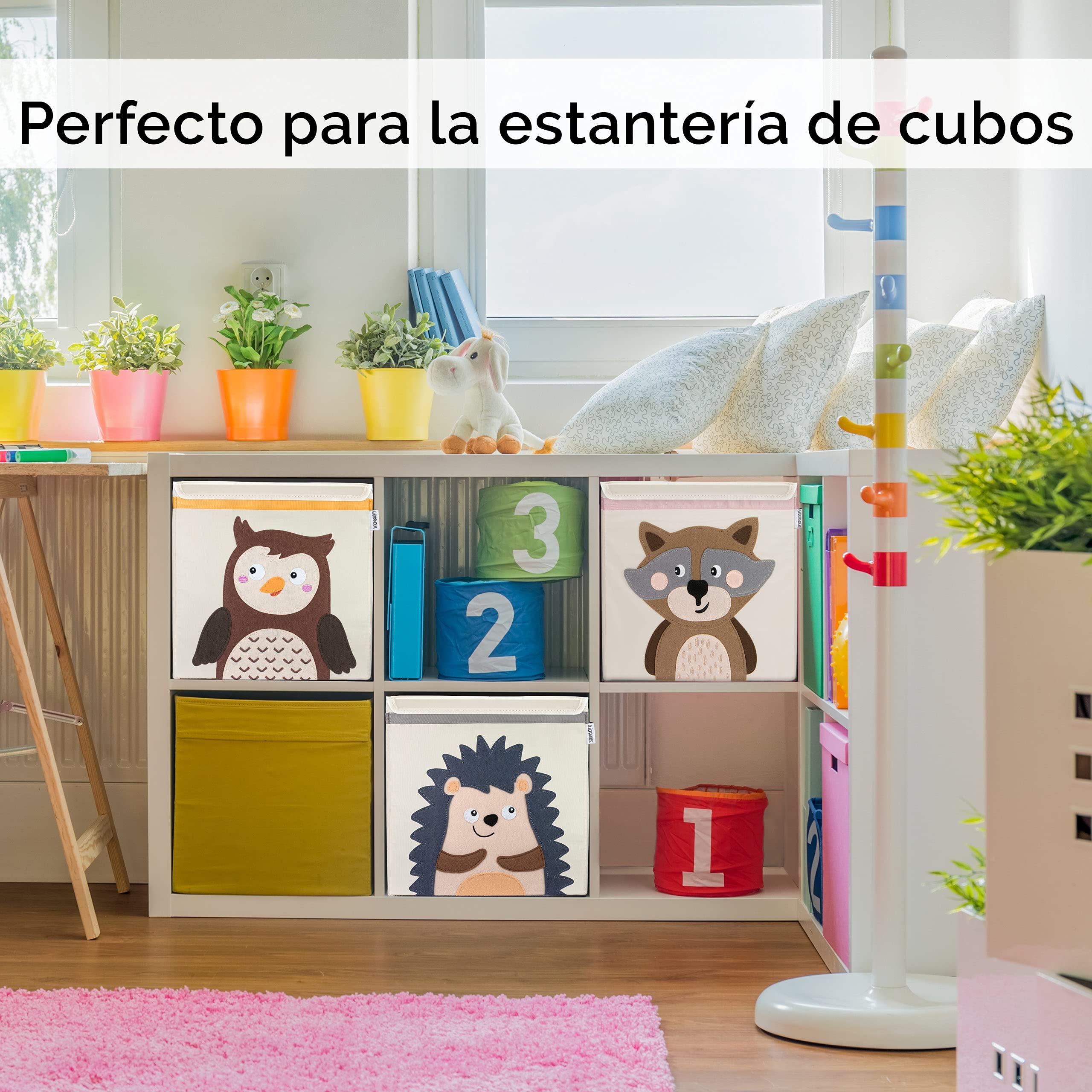 GLÜCKSWOLKE Caja Almacenaje Infantiles - 15 Motivos I Baules Juguetes I Cubos Organizador (33x33x33) Cuarto de Niños I Contenedor Habitacion Niñas I Cesto Dormitorio Bebe (Erizo)