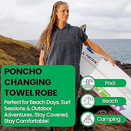 COR Surf Poncho Changing Towel Robe with Hood and Front Pocket | Thick Quick Dry Microfiber Wetsuit Poncho Towel for Surfing Beach Pool Swim (Medium-Blue)