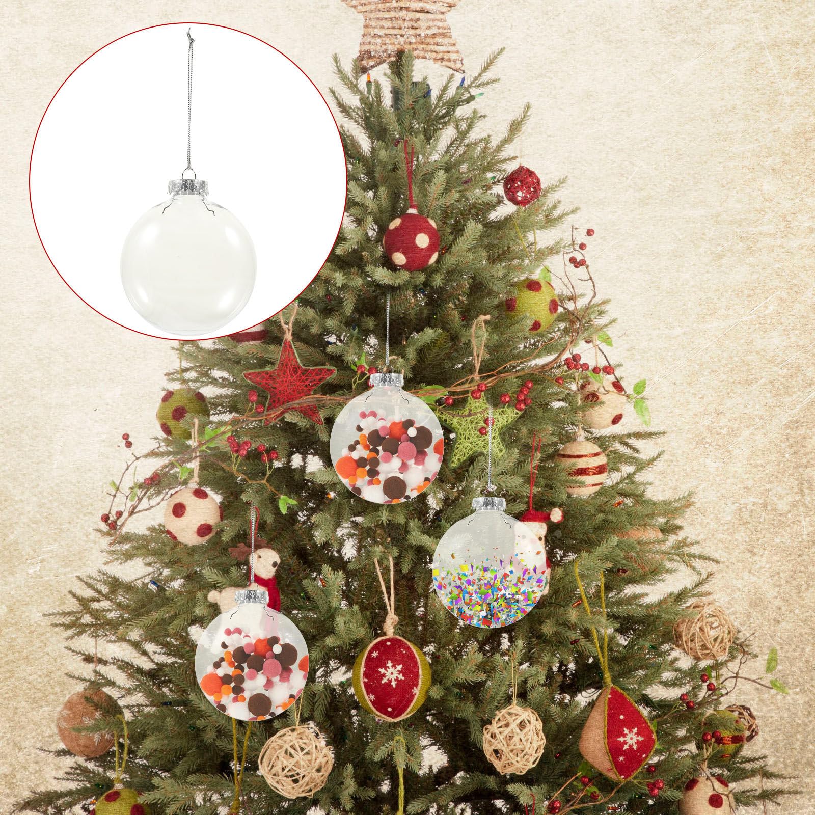 6 Piezas Bola Colgante Transparente Rellenable de Pet para Navidad